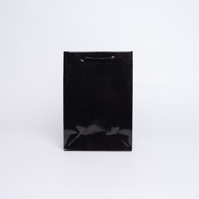 Customized Laminated Personalized shopping bag Noblesse 16x8x23 CM | LAMINIERTE NOBLESSE-PAPIERBEUTEL | SIEBDRUCK AUF EINER S...