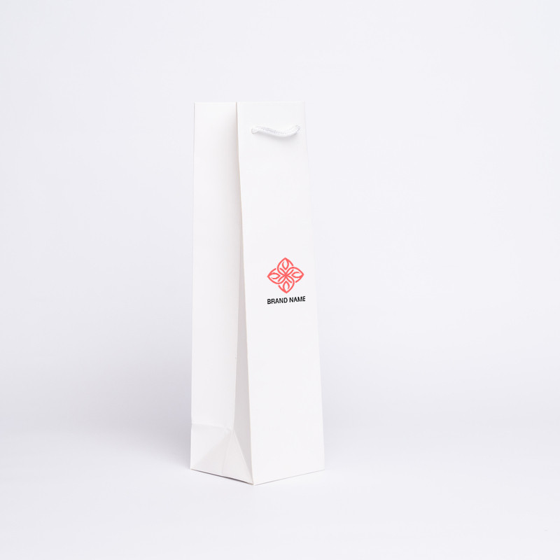 10x10x38 CM | LAMINATED NOBLESSE PAPER BAG (BOTTLE) | SCREEN PRINTING ON ONE SIDE IN TWO COLOURS