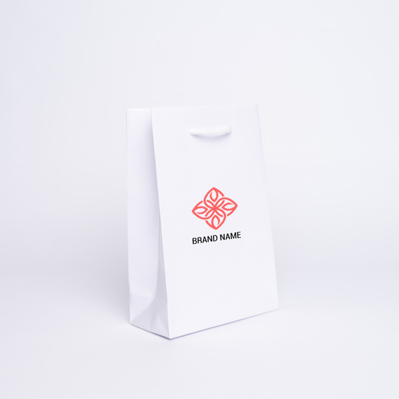 16x8x23 CM | LAMINATED NOBLESSE PAPER BAG | SCREEN PRINTING ON TWO SIDES IN TWO COLOURS