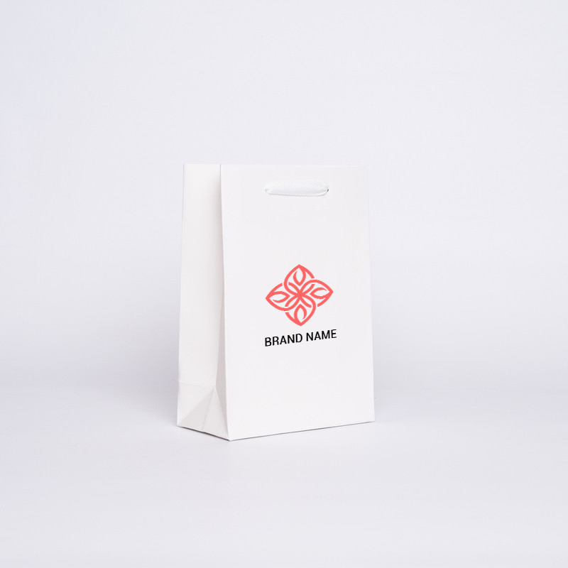 16x8x23 CM | LAMINATED NOBLESSE PAPER BAG | SCREEN PRINTING ON ONE SIDE IN TWO COLOURS
