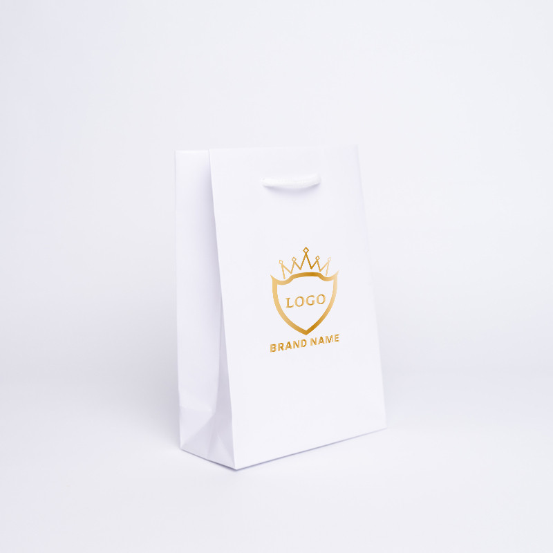 Shopping bag personalizzata Noblesse Laminata 16x8x23 CM | LAMINIERTE NOBLESSE-PAPIERBEUTEL | SIEBDRUCK AUF EINER SEITE IN EI...