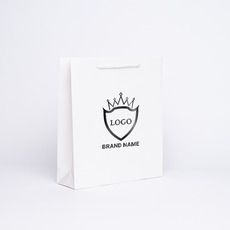 28x8x32 CM | LAMINATED NOBLESSE PAPER BAG | SCREEN PRINTING ON TWO SIDES IN ONE COLOUR