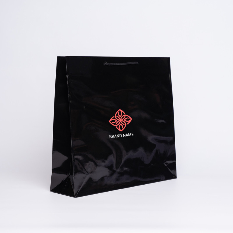 42x11x38 CM | LAMINATED NOBLESSE PAPER BAG | SCREEN PRINTING ON ONE SIDE IN TWO COLOURS