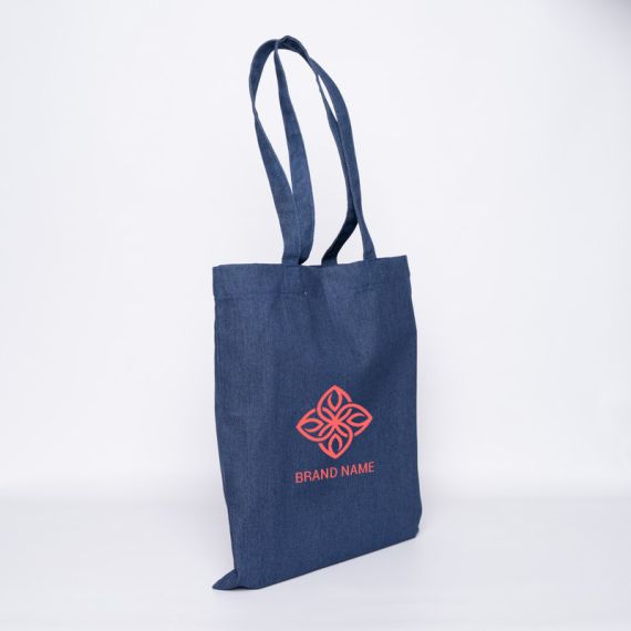 Personalisierte wiederverwendbare Jeanstasche 38x42 CM | DENIM TOTE BAG | ZWEI-SEITIGER SIEBDRUCK IN EINER FARBE