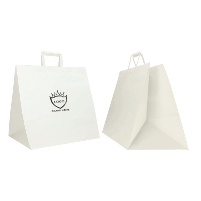 Customized 40X35X35 CM 40X35X35 CM | PAPER BOX BAG | FLEXO PRINTING IN ONE COLOR ON 2 SIDES | KRAFT PAPER WHITE/NATURAL