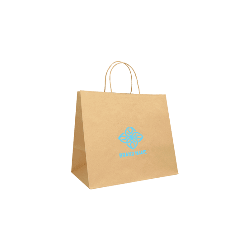 Customized 25x15x24+6 25x15x24+6 CM | PAPER SAFARI BAG WIDE BOTTOM| FLEXO PRINTING IN ONE COLOR ON 2 SIDES | KRAFT PAPER WHIT...