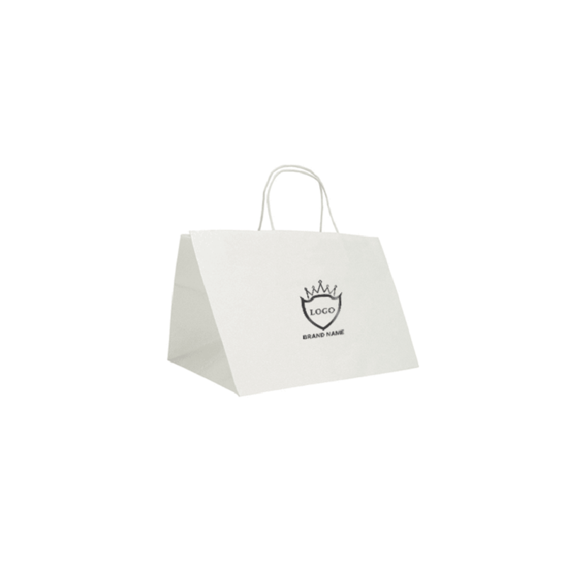 Customized Paper bags 34X34X25 CM | PAPER SAFARI BAG WIDE BOTTOM| FLEXO PRINTING IN ONE COLOR ON 2 SIDES | KRAFT PAPER WHITE/...