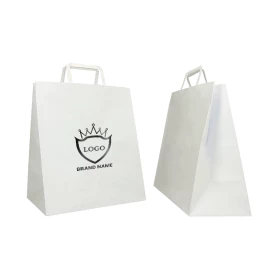 WHITE KRAFT BOX BAG WITH FLAT HANDLES