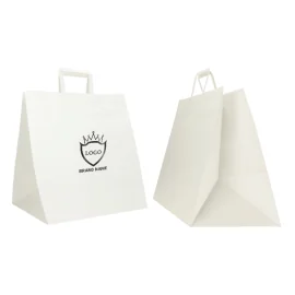 BOLSA DE CAJA DE KRAFT BLANCA CON ASAS PLANAS