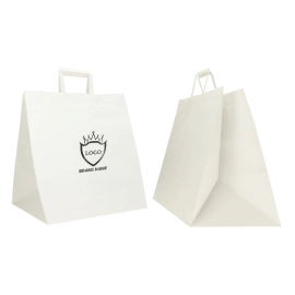 WHITE KRAFT BOX BAG WITH FLAT HANDLES