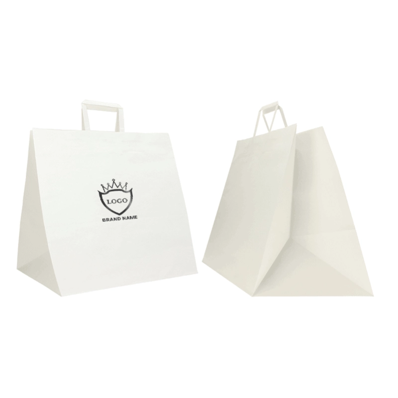 BORSA BOX IN CARTA KRAFT BIANCA CON MANICI PIATTI BORSA BOX IN CARTA KRAFT BIANCA CON MANICI PIATTI