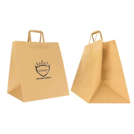 NATURAL KRAFT BOX BAG WITH FLAT HANDLES